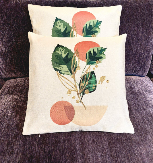 Modern Pillow Cover "Leaf & Gold"